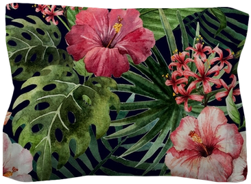 Pattern Orchid Hibiscus Leaves Watercolor Tropics Pillow - Walls Need Love The Original Margaritaville Removable (400x400), Png Download