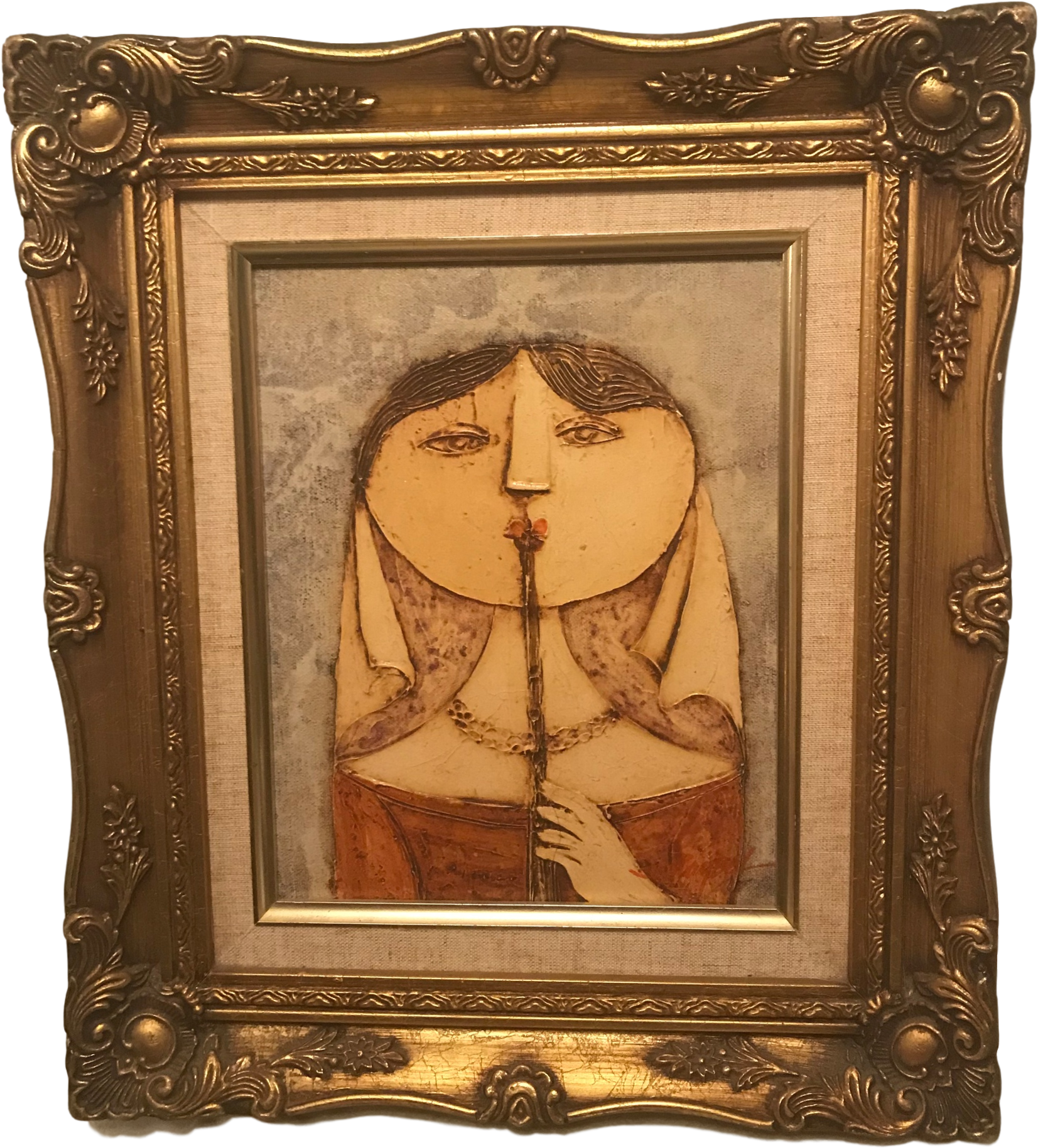Framed Vintage Oil Painting Of Lady In Waiting & Flute - Oil Painting (1813x2006), Png Download
