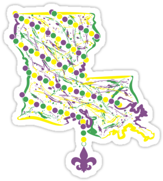 "louisiana State Wrapped In Mardi Gras Beads 2" Stickers - Illustration (375x360), Png Download