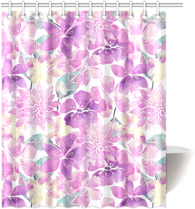 Pastel Watercolor Flower Pattern Shower Curtain - Window Covering (500x500), Png Download