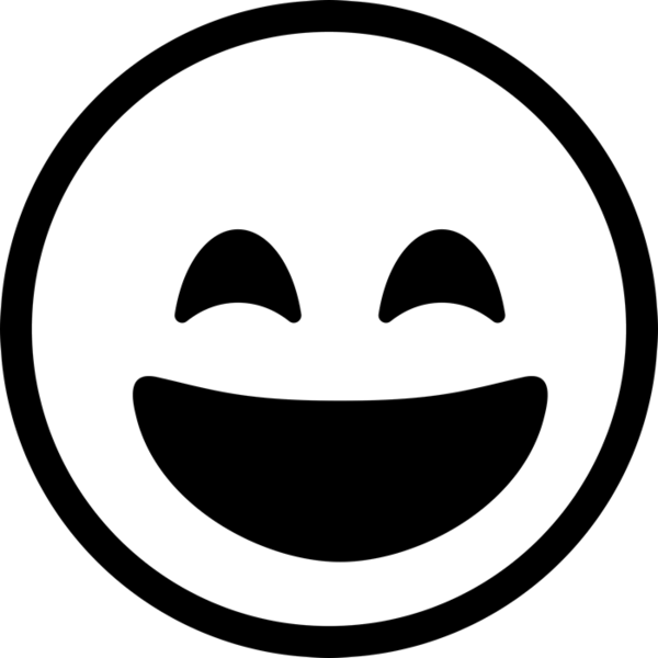 Squinty Smiling Face Emoji Rubber Stamp - Black And White Smile Emojis (600x600), Png Download