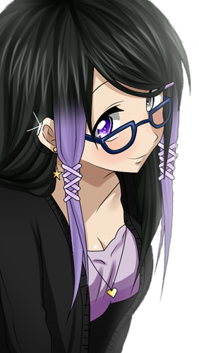 Heather88 Heather Glasses - Black Hair And Purple Glasses Anime (282x500), Png Download