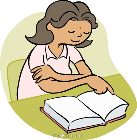 Little Girl Reading A Book Royalty Free Vector Clip - Reading A Book Cartoon Png (472x480), Png Download