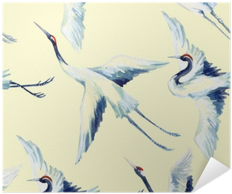 Watercolor Asian Crane Bird Seamless Pattern Poster - Watercolor Crane Bird (400x400), Png Download