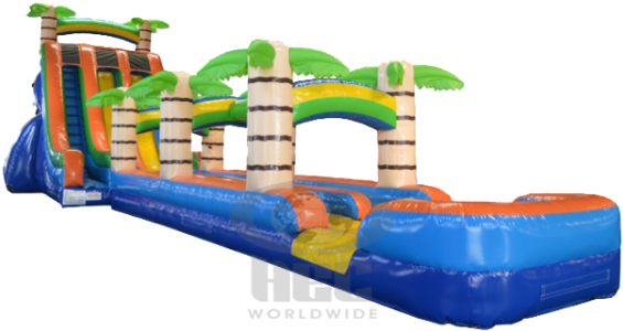 Double Lane Tropical Slide 22' - Water Slide (600x600), Png Download