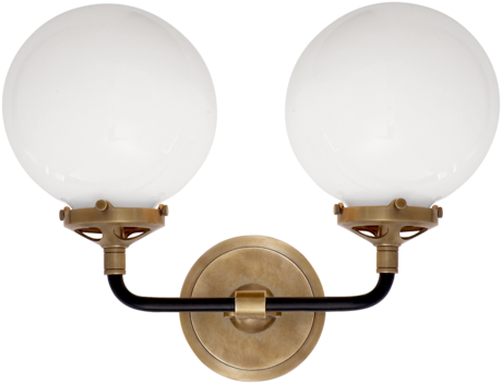Bistro Double Light Curved Sconce In Hand-rubbed Antique - Double Globe Sconce Gold (480x480), Png Download