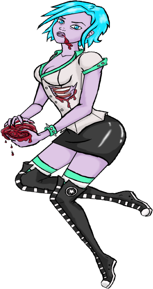Purple-skin Zombie Pin Up Girl With Blue Hair Tattoo - Transparent Pin Up Tattoo Design (800x1134), Png Download