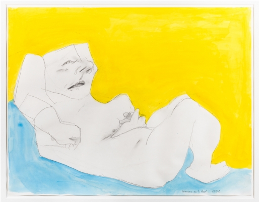 Maria Lassnig, Woman In The Bed, 2002 Pencil And Watercolour - Painting (700x400), Png Download