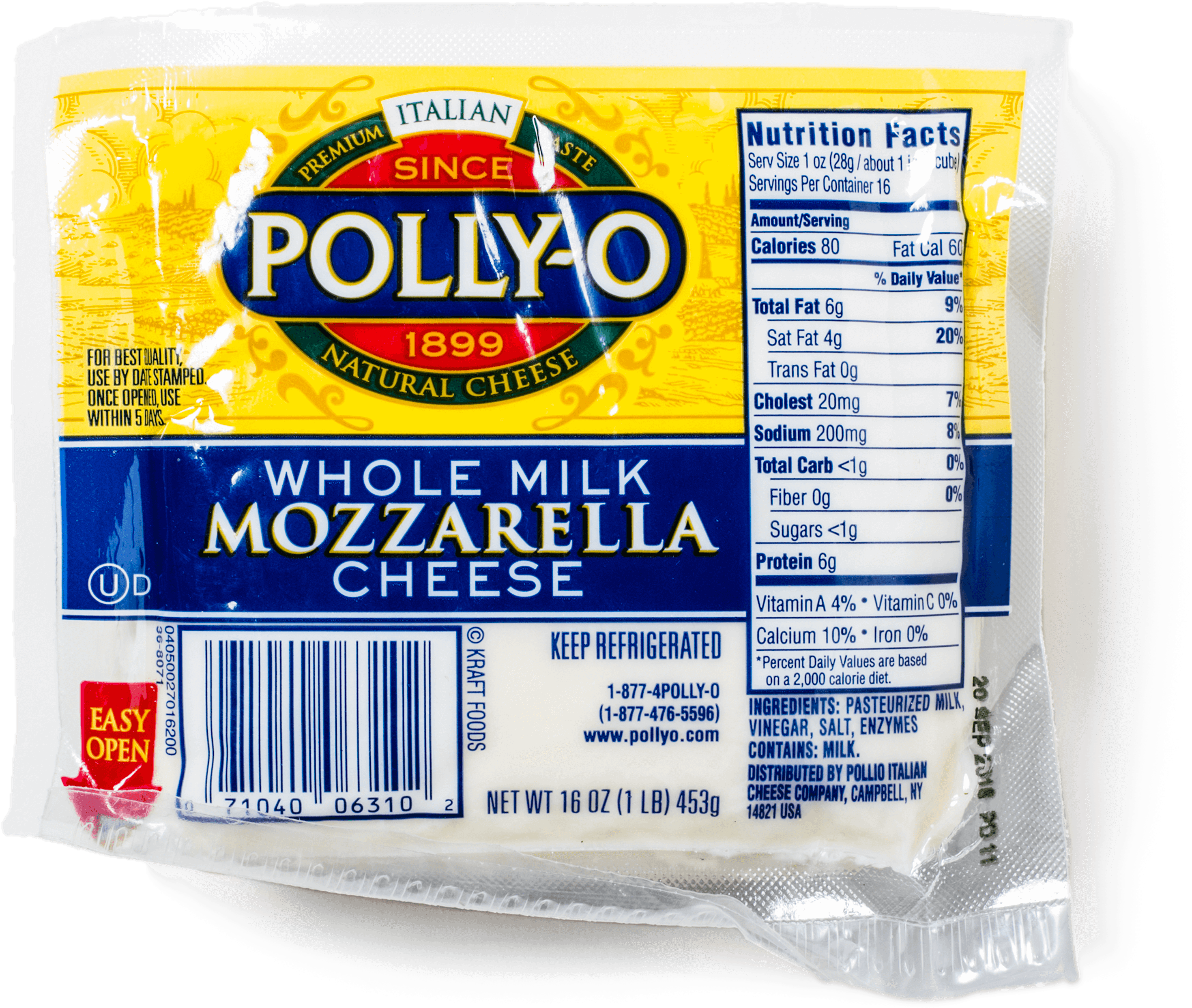 Polly-o Whole Milk Mozzarella Cheese - 16 Oz Block (3082x3082), Png Download