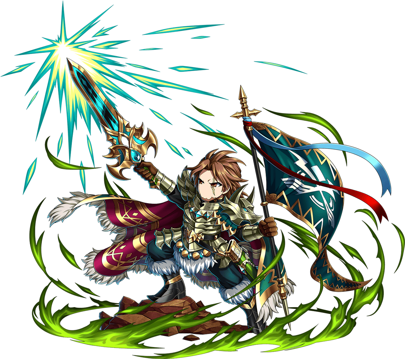 Viridian Flag Freed - Brave Frontier Alliance Leader Freed (1352x1200), Png Download