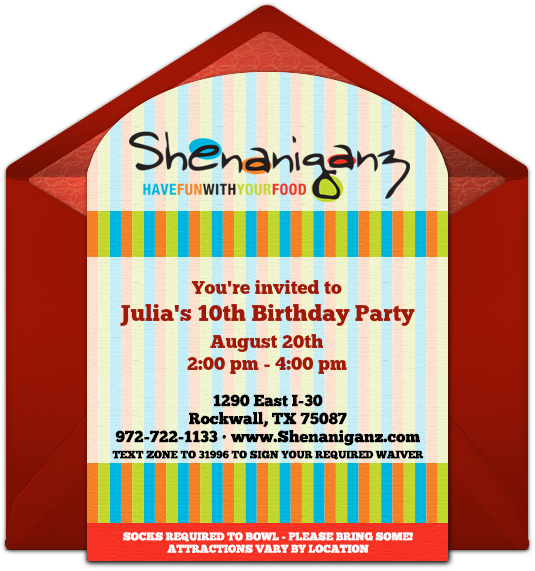 Rockwall Online Invitation - Shenaniganz Entertainment Center (650x650), Png Download