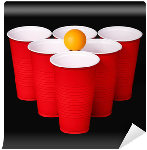 Red Plastic Cups And Orange Tennise Ball Over Black - Beer Pong (400x400), Png Download