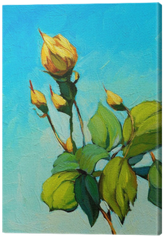 Branch Of Yellow Rose, Painting By Oil On Canvas, Illustration - Yağlı Boya Tabloları Çiçek (400x400), Png Download