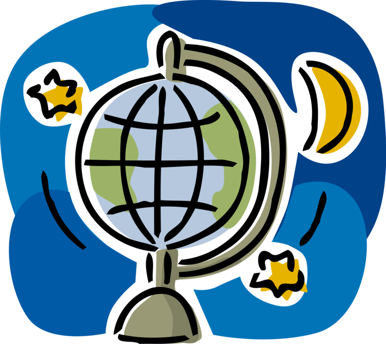 World Globe With Stars And Moon - Vector Graphics (787x700), Png Download