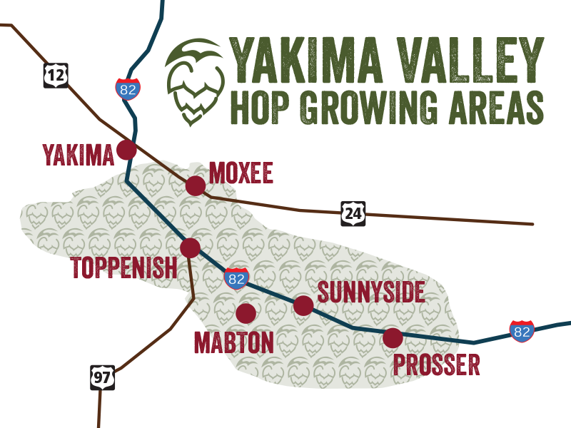 Yakima Valley Hop Growing Areas - Hops Are Grown In Washington (800x600), Png Download