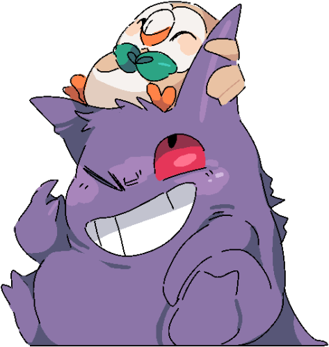 Rowlett With Gengar Please 💚 - Gengar And Rowlet (540x543), Png Download