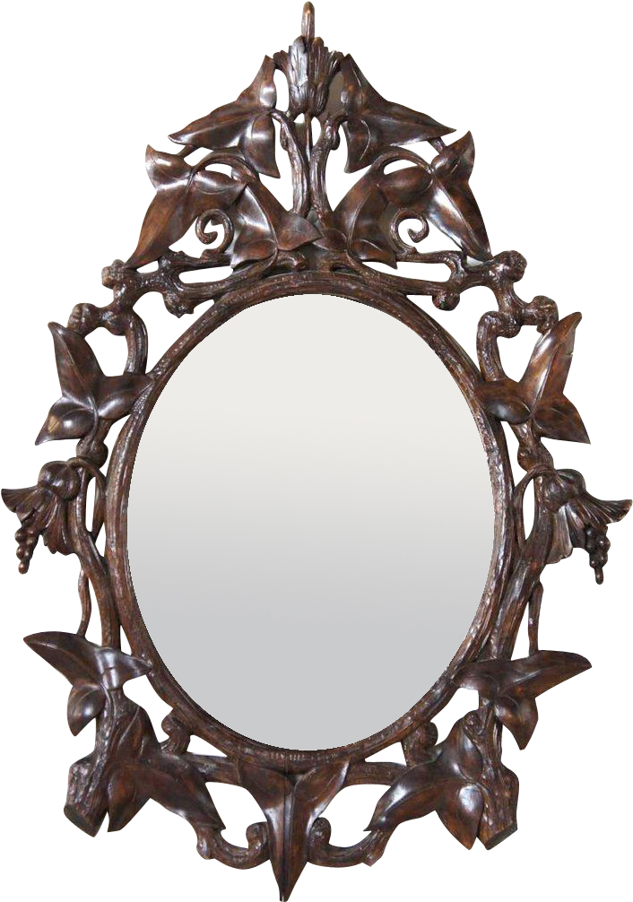 German Black Forest Walnut Oval Mirror Frame - Antique German Black Forest Mirror (1005x1005), Png Download