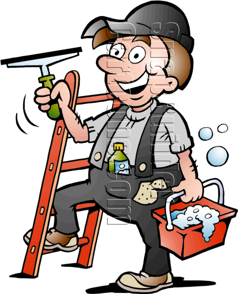Window Cleaner Handyman With Cleaning Supplies - Window Cleaner Cartoon (600x600), Png Download