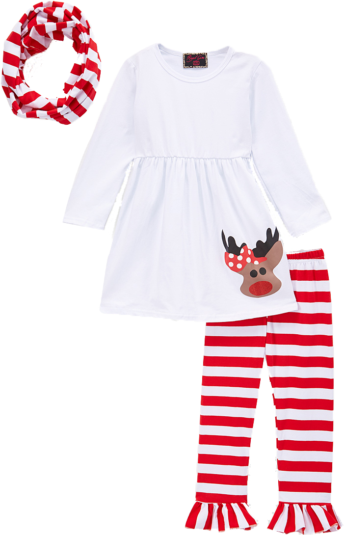 3pc Red Reindeer Christmas Scarf Set - Clothing (1000x1201), Png Download