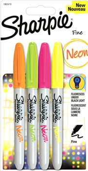 Sharpie Fine Permanent Marker Neon Colours - Sanford 1863419 Neon Permanent Markers, Assorted, 4/pk (400x400), Png Download