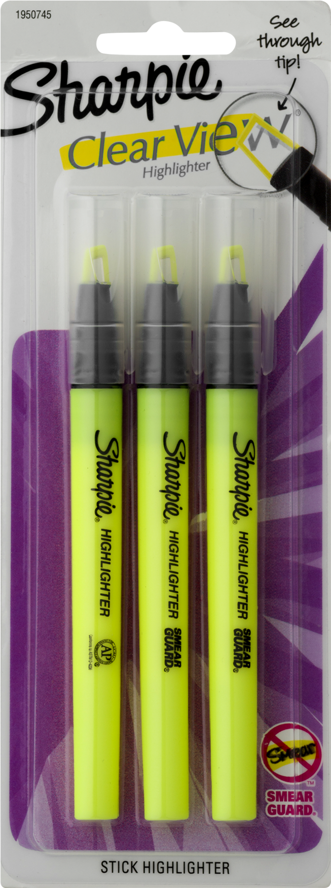 Sanford 1950745 Clearview Highlighters 3/pkg - Yellow (1800x1800), Png Download