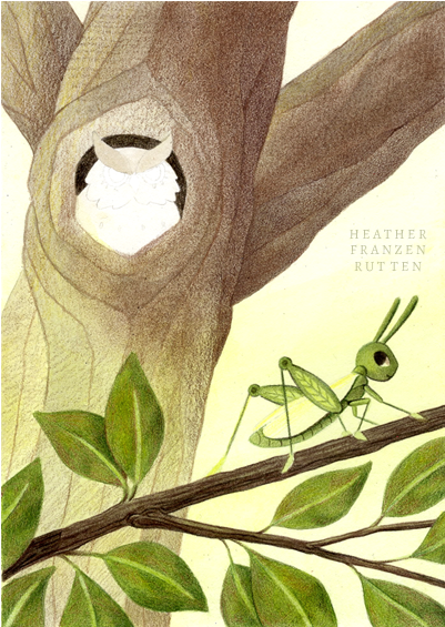 5) Grasshopper And Tree Using The Same Green Pencils, - Color (600x564), Png Download