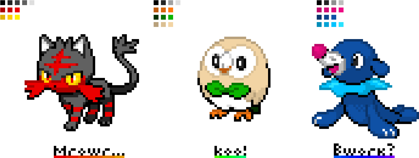 Litten, Rowlet, Popplio - Cartoon (1860x650), Png Download