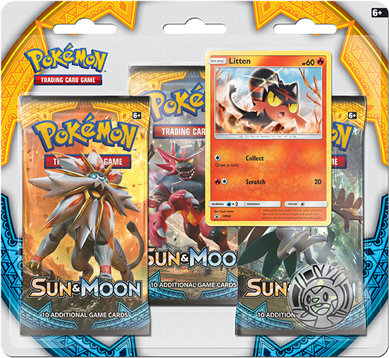 Sun & Moon Litten 3 Booster Pack Blister - Pokemon Sun And Moon Trading Cards (850x850), Png Download