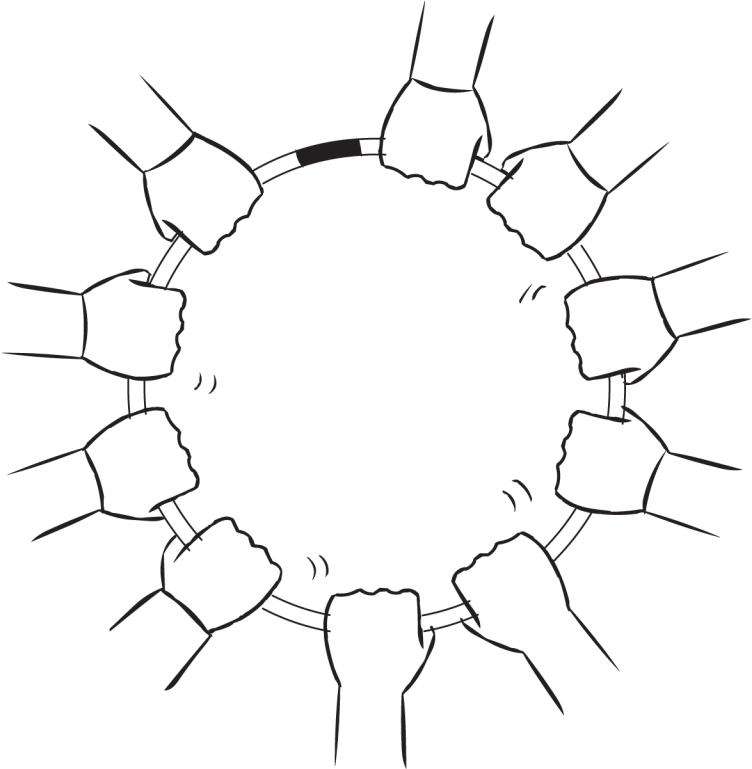 Back Overhead View Of Group Of Hands Holding Onto A - Hula Hoop (1024x768), Png Download