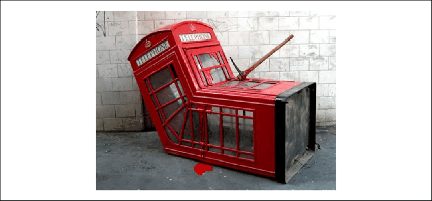 Murdered Phone Booth, London, - Red Telephone Box Banksy (850x397), Png Download