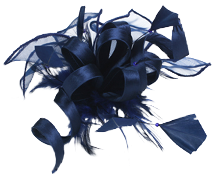 Navy Satin Ribbon Hair Accent With Navy Organza & Feather - Ribbon (600x600), Png Download