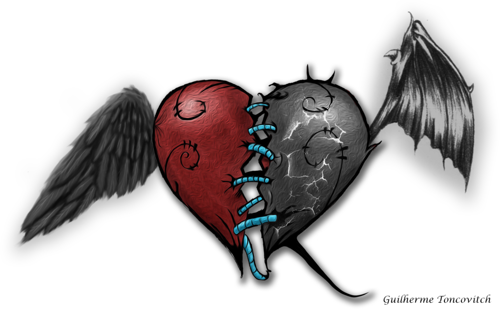 Devilangel Heart By Gt - Good Vs Evil Heart (1024x634), Png Download
