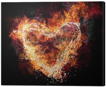 Water And Fire Heart Shape On Black Background Canvas - Stock Photography (400x400), Png Download