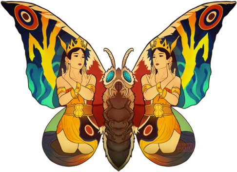 “ Mothra And The Shobijin Twins For @vashito This Was - Godzilla Vs. Mothra (500x366), Png Download