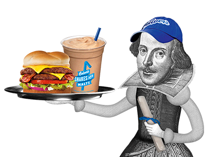 Illustration Of Shakespeare Holding A Culver's Butterburger - Shakespeare Shake (430x307), Png Download