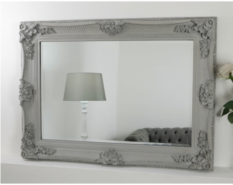 Grey Ornate Rectangular Mirror 44" X 32" - Large Grey Framed Mirror (480x480), Png Download