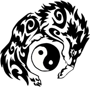 Yin Yang Tribal - Kanjis De Lobo (400x534), Png Download