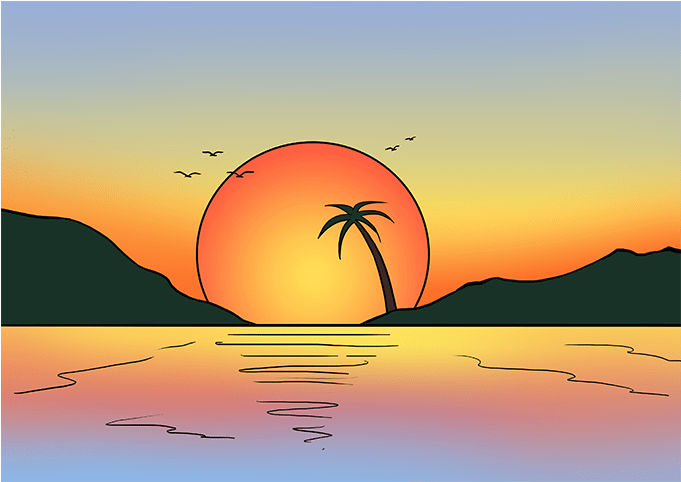 How To Draw A Sunset Really Easy Drawing Tutorial Png - Drawing (680x678), Png Download