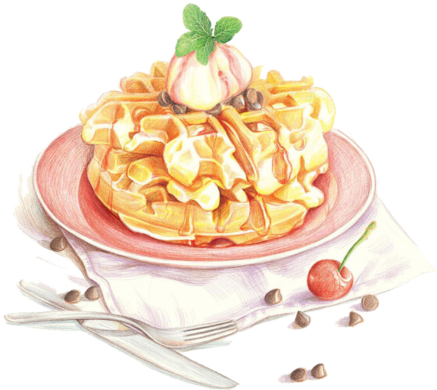 Pancake Waffle Food Watercolor Painting - Watercolor Waffles Png (621x552), Png Download