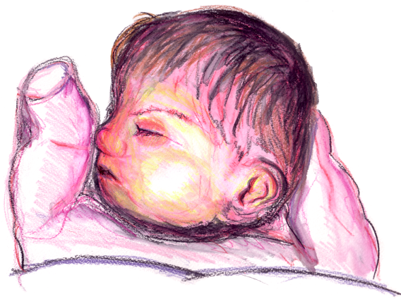 Watercolour Pencil Sketch Of Baby Abigail Created - Sketch (600x436), Png Download