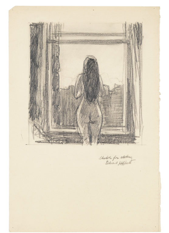 A Nude Woman's Back Looking Out On A Landscape - Looking Out A Window Drawing (556x800), Png Download