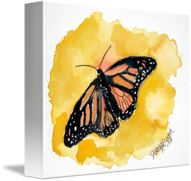 Orange Monarch Butterfly Watercolor Painting By Derek - Orange Monarch Butterfly Fine Greeting Card (650x618), Png Download