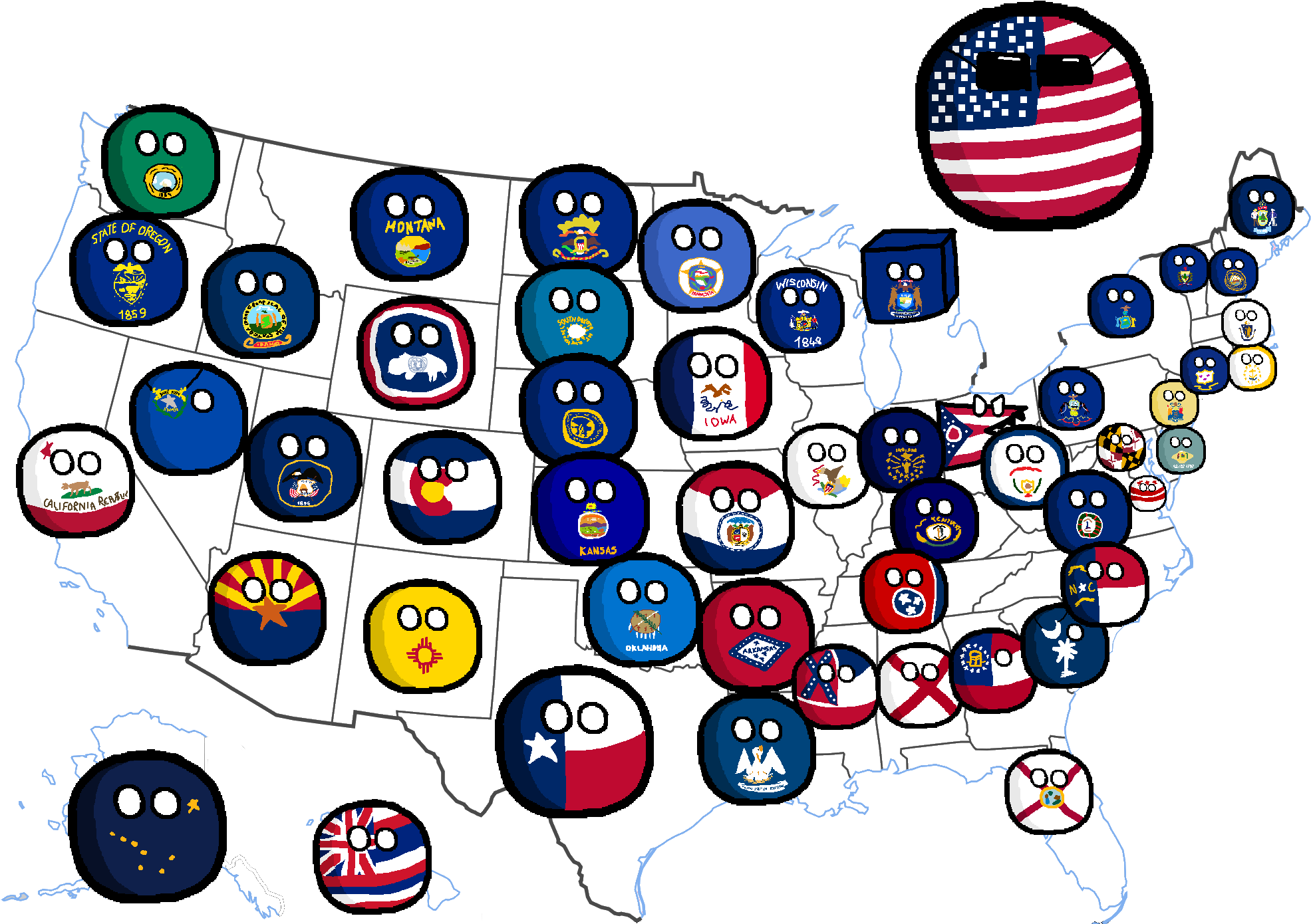 Usa-map - Polandball Map Of Usa (2000x1468), Png Download