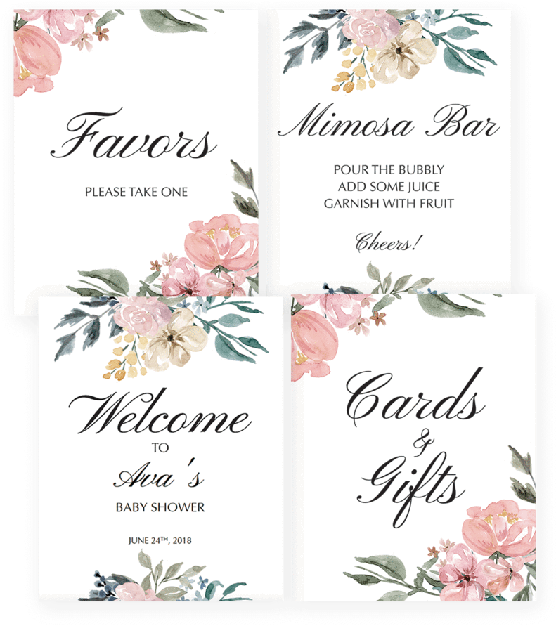 Floral Watercolor Shower Decor Package Printable By - Floral Baby Announcements (819x1024), Png Download