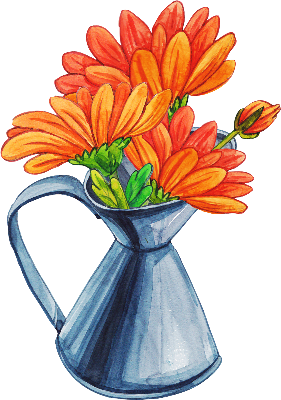 Orange Bouquet Png - Flower Vase Cartoon Png (1053x1417), Png Download