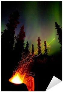 Taiga Firepit Camp Fire Sparks And Northern Lights - Campfire (400x400), Png Download
