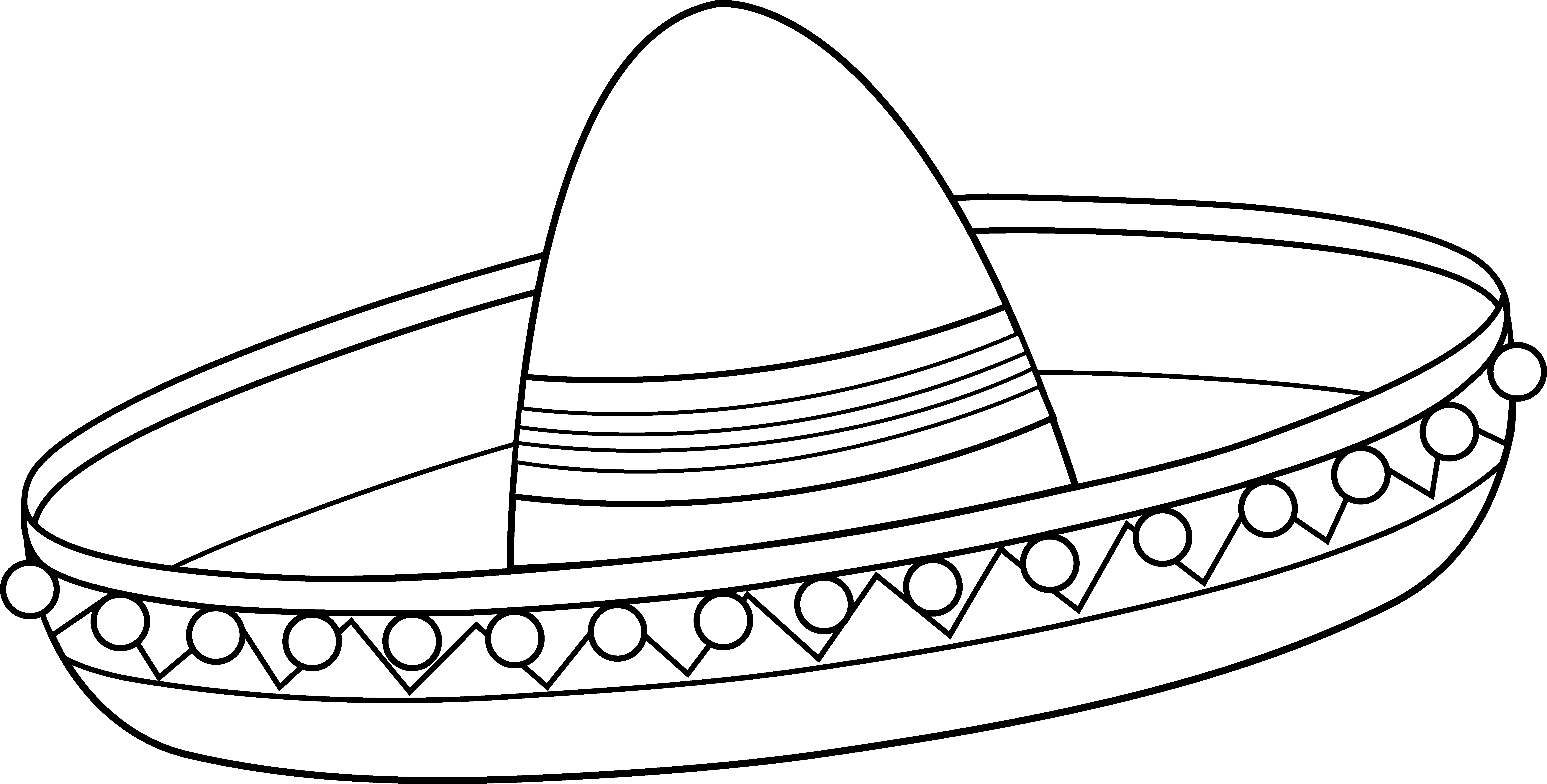 Mexican Sombrero Coloring Page - Sombrero Clip Art Black And White (8338x4227), Png Download