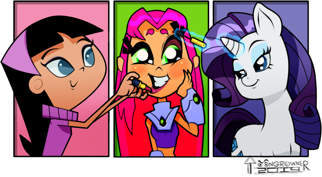 Toongrowner, Lipstick, Makeover, Midriff, Rarity, Safe, - Rarity And Starfire (1080x595), Png Download