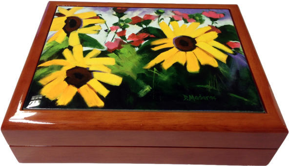 Wooden Keepsake Box - Three Sunflowers (600x380), Png Download