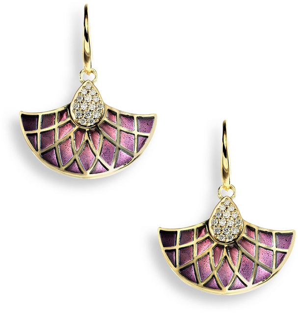 Nicole Barr Designs 18 Karat Gold Wire Earrings Art - Diamond Purple Art Deco Fan Wire Earrings - 18k Gold (800x800), Png Download
